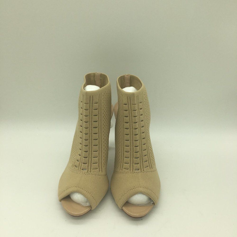 Nude Open Toe Stiletto Mid Heel Hollow Out Boots Pumps with Slingback